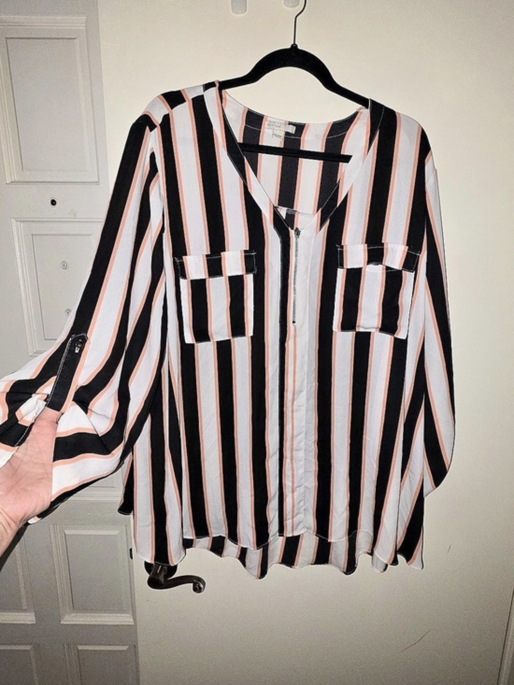EST. 1946 Striped Blouse in Black & Pink Size 22/24